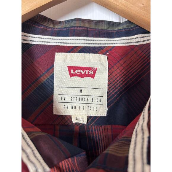 Levi Strauss & Co Men M Red Blue Plaid Front Pocket Long Sleeve Button Down - Picture 4 of 8